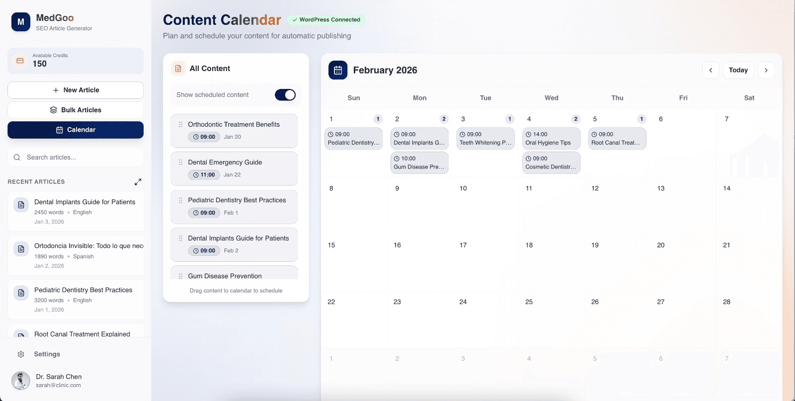 MedGoo Dashboard - Bulk Article Generator